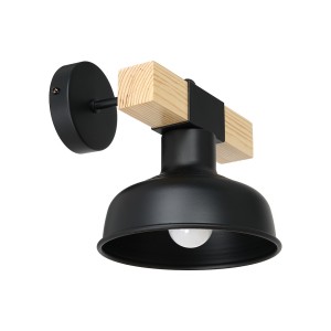 Lampa ścienna kinkiet FARO MLP7455 Milagro 1xE27 Metal + Drewno Czarny / Naturalne Drewno