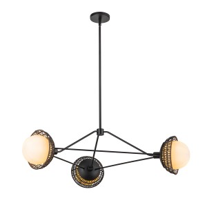 Lampa wisząca Żyrandol Perth ALM-PERTH3-BK Elstead Lighting 3xE14 40W Stal, rattan, szkło opalowe Czarny