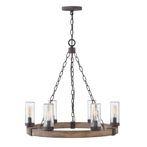 Lampa zewnętrzna Latarnia wisząca Sawyer HK-SAWYER6-SQ Elstead Lighting 6xE14 40W Stal, przezroczyste szkło z bąbelkami powietrza Brązowy, Czarny