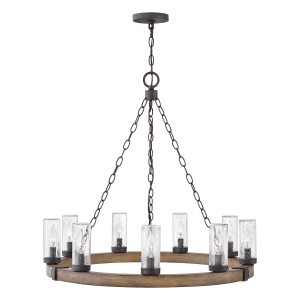 Lampa zewnętrzna Latarnia wisząca Sawyer HK-SAWYER9-SQ Elstead Lighting 9xE14 40W Stal, przezroczyste szkło z bąbelkami powietrza Brązowy, Czarny