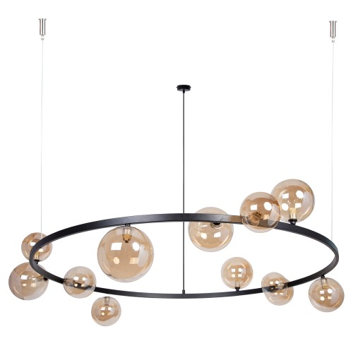 Lampa wisząca Żyrandol BOLERO  Sigma Lighting 12XG9 MAX 12W LED Stal lakierowana Czarny/Bursztyn
