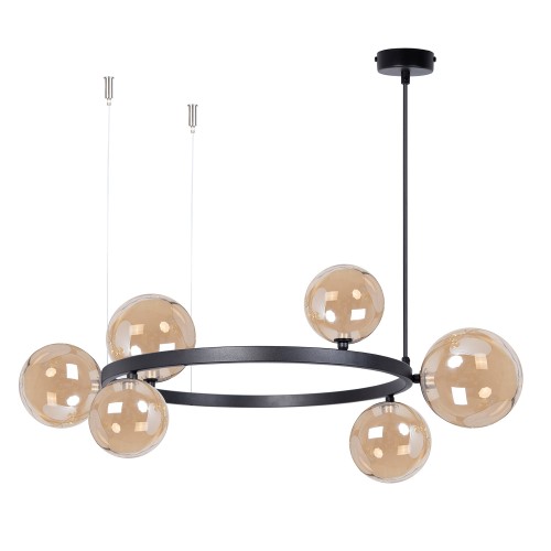 Lampa wisząca Żyrandol BOLERO  Sigma Lighting 6XG9 MAX 12W LED Stal lakierowana Czarny/Bursztyn