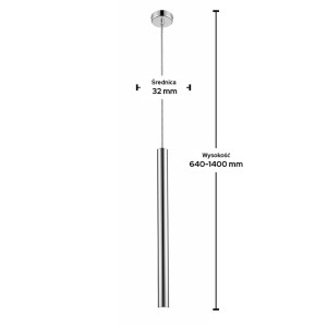 Lampa wisząca Zuma Loya LED 5W srebrny, długość 640-1400 mm, średnica 32 mm.