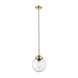 Lampa Wisząca Riano Zuma line 40W E27 Złoty Czarny Metal z okrągłym szklanym kloszem.
