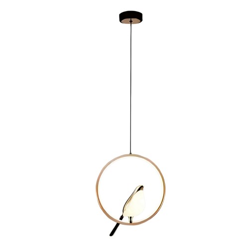 Lampa wisząca Abigali Bird 18W okrągła z ptakiem nowoczesna złoty