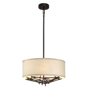 Lampa wisząca Taiko TAIKO-3P Elstead Lighting 3xE27 60 W Stal, Len Stary brąz