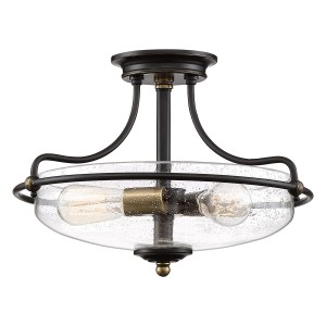 Lampa sufitowa plafon Griffin QZ-GRIFFIN-SFS-C-PNAB Elstead Lighting 3xE27 60 W Stal, Szkło z bąbelkami powietrza Brąz palladiański, Wyblakły mosiądz