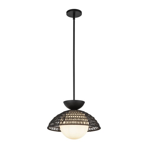 Lampa wisząca Perth ALM-PERTH-P-BK Elstead Lighting 1xE27 60W Stal, rattan, szkło opalowe Czarny