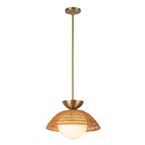 Lampa wisząca Perth ALM-PERTH-P-GD Elstead Lighting 1xE27 60W Stal, rattan, szkło opalowe Złoty
