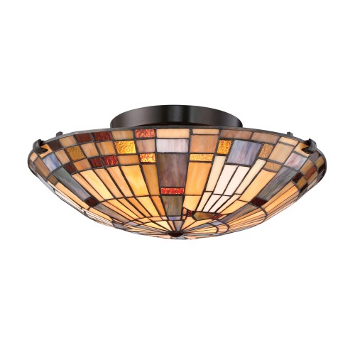 Lampa sufitowa Plafon Inglenook QZ-INGLENOOK-F-SMALL Elstead Lighting 2xE27 60W Stal, szkło artystyczne Brązowy