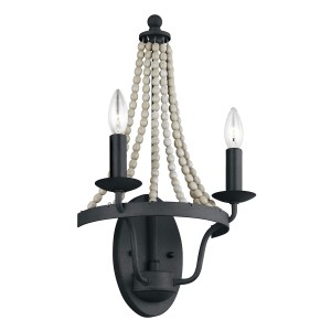 Lampa ścienna kinkiet Nori FE-NORI2-DWZ Elstead Lighting 2xE14  40 W Stal, Drewno Stary cynk, Szare