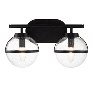 Lampa ścienna kinkiet Hollis HK-HOLLIS2-C-BK-BATH Elstead Lighting 2xE14  60 W Stal, Szkło z bąbelkami powietrza Czarne
