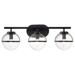 Lampa ścienna kinkiet Hollis HK-HOLLIS3-C-BK-BATH Elstead Lighting 3xE14 60 W Stal, Szkło z bąbelkami powietrza Czarne