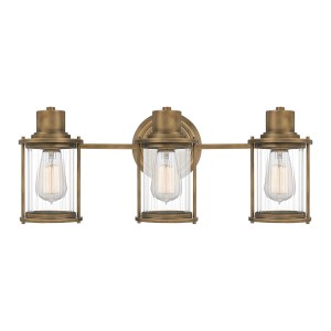 Lampa ścienna kinkiet Riggs QZ-RIGGS3-BATH-WS Elstead Lighting 3xE27  40 W Stal, Szkło Wyblakły mosiądz