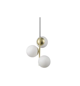 Lampa Wisząca Nordlux E14 3X40W Metal Mosiądz z trzema białymi kloszami.