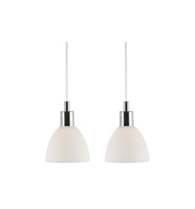 Dwie wiszące Lampy Nordlux E14 2X40W Chrom z mlecznymi kloszami.