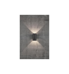 Lampa Ścienna Nordlux LED Aluminium Czarny, podwójne światło na betonowej ścianie.