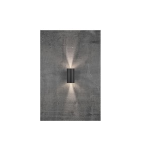 Lampa Ścienna Nordlux LED Aluminium Czarny z dwukierunkowym oświetleniem na szarej ścianie.