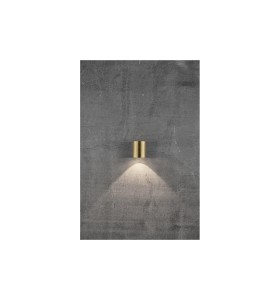 Lampa Ścienna Nordlux LED Mosiądz na szarej ścianie.