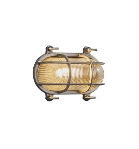 Lampa Ścienna Nordlux E27 12,5W Mosiądz Nikiel z żarówką w obudowie kratowej.