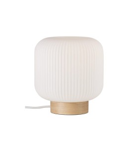 Lampa Stołowa Nordlux E27 40W Brązowy z białym kloszem na drewnianej podstawie.