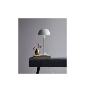 Lampa Stołowa Nordlux E14 40W Metal Biały na biurku obok złotego wazonu.