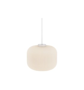 Lampa Wisząca Nordlux E27 40W - biała żarówka w kształcie kulistym z żebrowanym wzorem.