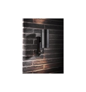 Lampa Ścienna Nordlux GU10 2X35W Aluminium Czarny zamontowana na ceglanej ścianie.