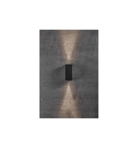Lampa Ścienna Nordlux LED Aluminium Czarny na betonowej ścianie z oświetleniem góra-dół.