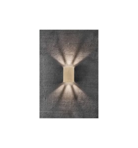 Lampa Ścienna Nordlux LED Mosiądz na szarej ścianie.