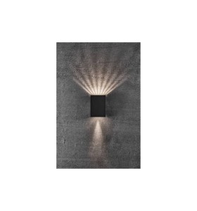 Lampa Ścienna Nordlux LED Aluminium Czarny montowana na szarej ścianie emitująca światło w górę i w dół.