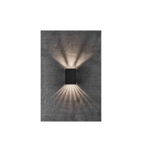 Lampa Ścienna Nordlux LED Aluminium Czarny montowana na szarej ścianie z rozproszonym światłem.