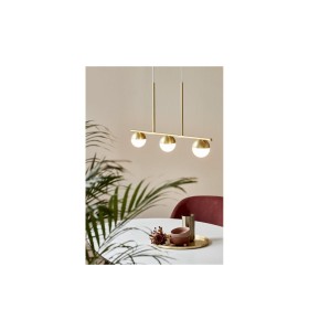 Lampa Wisząca Nordlux G9 5W Metal Mosiądz o minimalistycznym designie nad stołem.