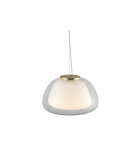 Lampa Wisząca Nordlux E27 40W z przezroczystym kloszem i złotą górną częścią.