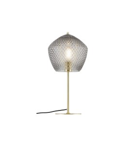 Lampa Stołowa Nordlux E27 40W Mosiądz z kloszem o wzorze diamentowym.