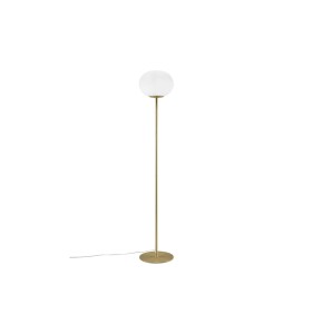 Lampa Podłogowa Nordlux E27 25W Metal Mosiądz z białym kloszem.