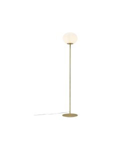 Lampa Podłogowa Nordlux E27 25W Metal Mosiądz z białym kloszem.