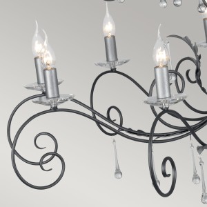 Lampa wisząca/żyrandol Amarilli Elstead Lighting 15x60W E14 Stal Czarny, detal ramion i świeczek.