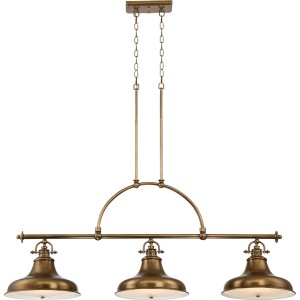 Lampa wisząca/żyrandol Emery Elstead Lighting w mosiężnym kolorze z trzema kloszami.