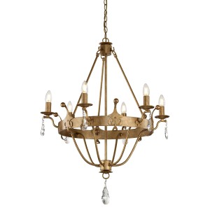 Lampa wisząca/żyrandol Windsor Elstead Lighting 6x60W E14 Stal Złoty z kryształkami.