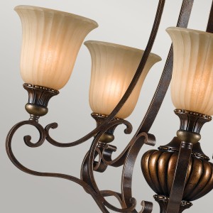 Lampa wisząca/żyrandol Kelham Hall Elstead Lighting 5x60W E27 Stal Brązowy, zbliżenie na szklane klosze i metalowe elementy.