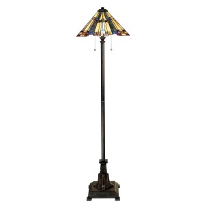 Lampa stojąca Inglenook Elstead Lighting w stylu witrażowym.