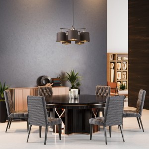 Lampa wisząca/żyrandol Balance Elstead Lighting 5x40W E27 Stal Brązowy nad stołem w jadalni.