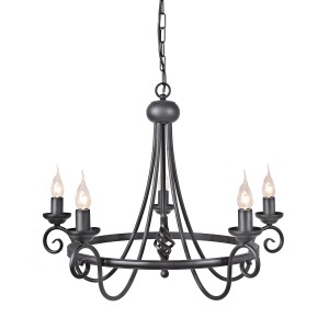 Lampa wisząca/żyrandol Harlech Elstead Lighting 5x60W E14 Stal Czarny.