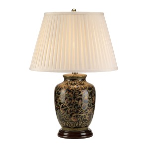 Lampa stojąca Morris Elstead Lighting wielokolorowa z porcelany z białym abażurem.