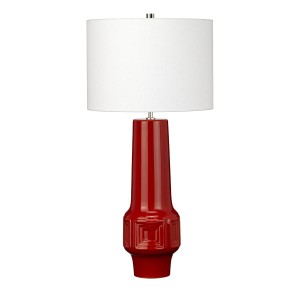 Lampa stojąca Muswell Elstead Lighting czerwona ceramika lampshade biały.