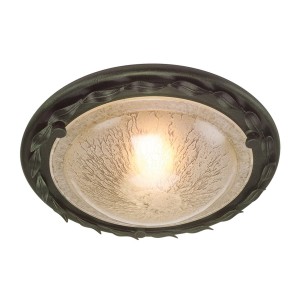 Lampa sufitowa plafon okrągły Olivia Elstead Lighting czarny metal z jasnym kloszem.