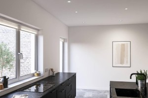 Lampa Sufitowa Spot Nordlux LED Plastik Biały w nowoczesnej kuchni.