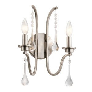 Lampa ścienna kinkiet Karlee Elstead Lighting 2xE14 60W stal kryształ klasyczny pewter.