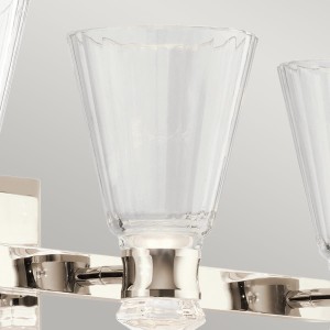 Lampa ścienna kinkiet Kayva Elstead Lighting z polerowanego niklu, z wbudowanym LED i fasetowanym szkłem.